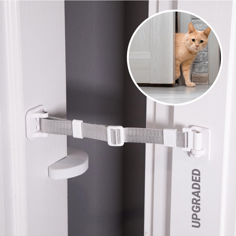 SVD.PET Upgraded Cat Door Latch & Stopper: Door Strap for Cats  A Simpler Pet Gate Solution to Dog Proof Your Home & Keep Dogs and Kids Out of Litter Box & Cat Feeder. (White) - Image 1